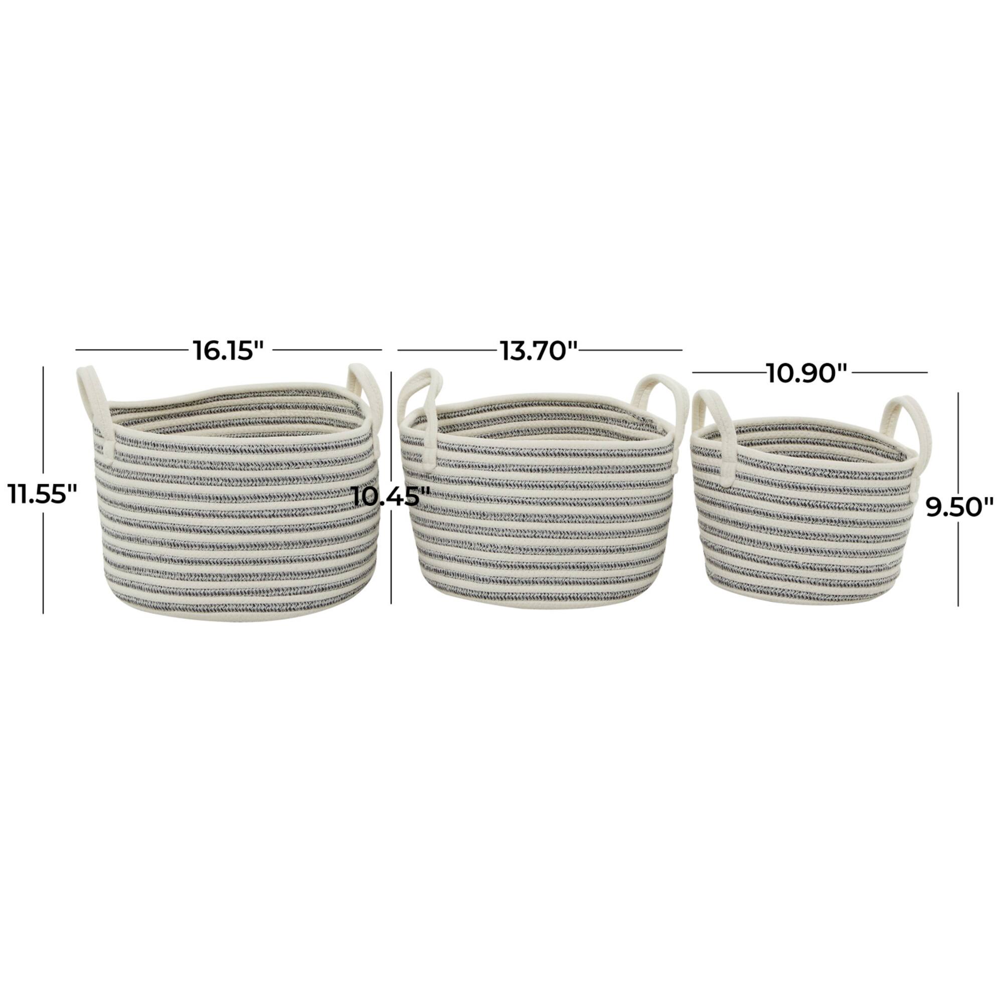 Gray Cotton Handmade Storage Basket with Handles Set of 3 12", 10", 10"